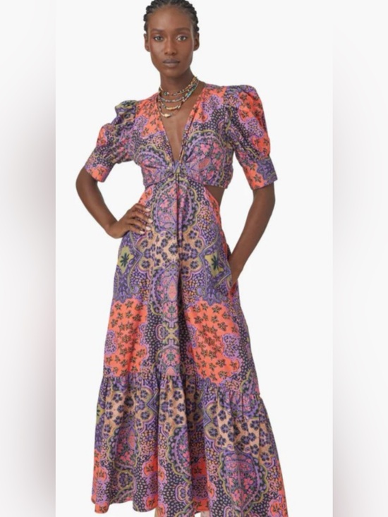 XiRENA Dresses & Skirts - XiRENA Coral and Purple Paisley Tie-Front Maxi Dress